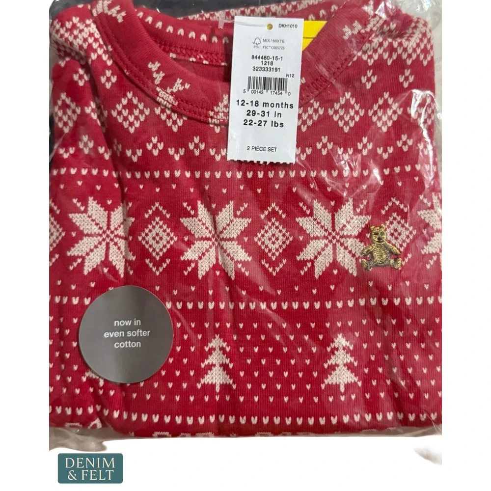 NEW Gap Kids Organic Cotton Fair Isle Holiday Pajama Set Cozy Winter 18-24M‎